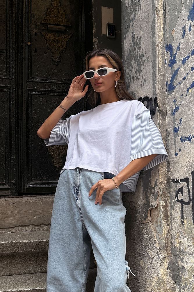 WhiteD 2587 Striped Poplin Sleeve T-Shirt - Producer: Topshow - Wholesale Women Clothes - TheBS Women