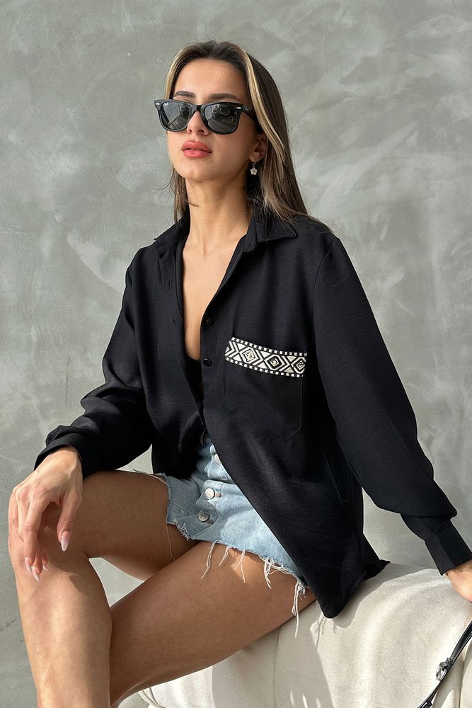 Pocket Detailed Linen Shirt - Producer: Topshow - Wholesale Women Clothes - TheBS Women