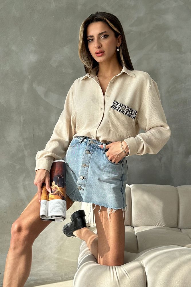 Linen Shirt WithPocket Detail - Producer: Topshow - Wholesale Women Clothes - TheBS Women