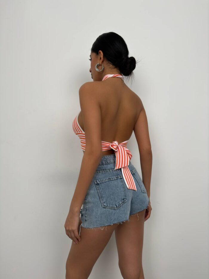 Striped Neck Tie Crop - Salmon - Producer: Black Fashion - Wholesale Women Clothes - TheBS Women