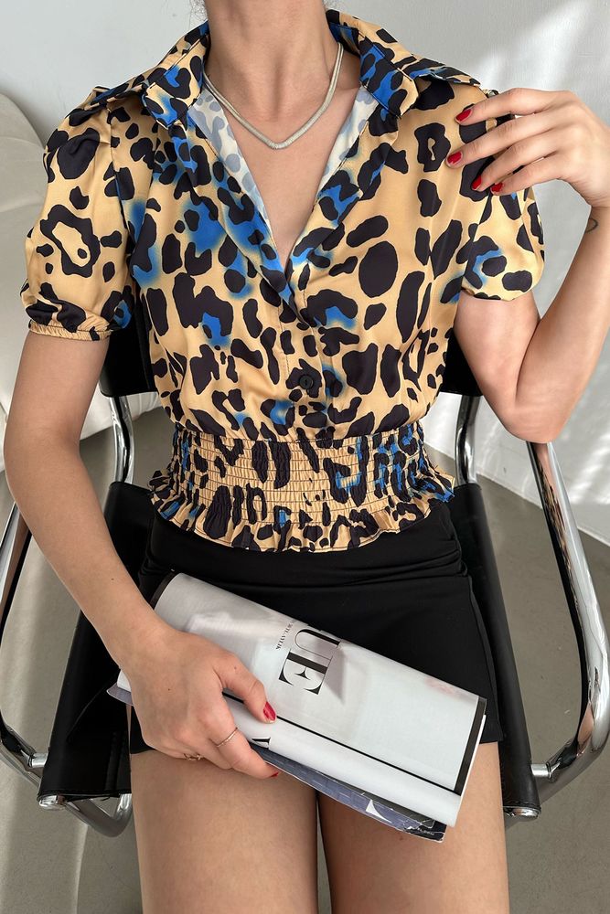 Leopard Saks Waist Gipeli Ouzu Pleated Shirt - Producer: Topshow - Wholesale Women Clothes - TheBS Women