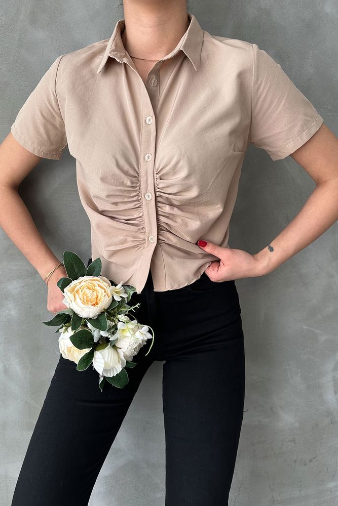 Gimped Gathered Front Blouse - Producer: Topshow - Wholesale Women Clothes - TheBS Women