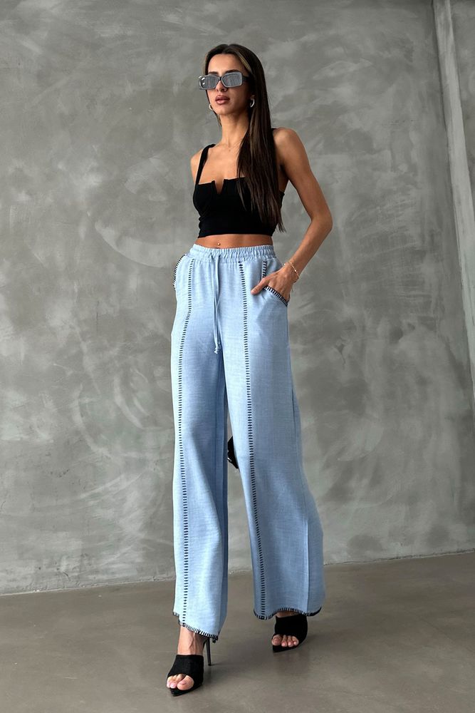 F 1675 Embroidered Linen Tube Leg Trousers - Producer: Topshow - Wholesale Women Clothes - TheBS Women