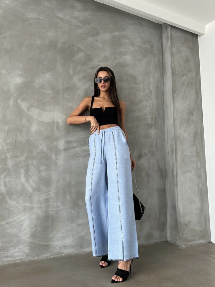 F 1675 Embroidered Linen Tube Leg Trousers - Producer: Topshow - Wholesale Women Clothes - TheBS Women