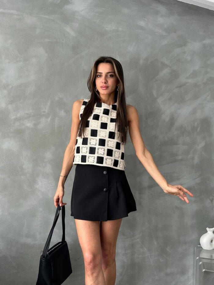 Checker Pattern Crochet Blouse - Producer: Topshow - Wholesale Women Clothes - TheBS Women