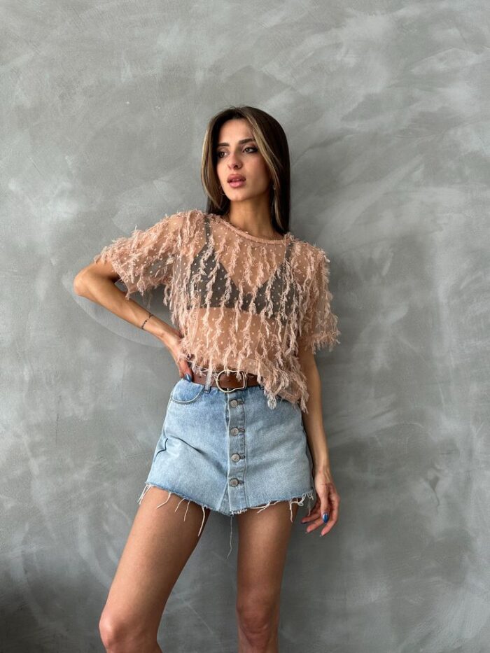 Salmon D 2654 Glittery Fringed Blouse - Producer: Topshow - Wholesale Women Clothes - TheBS Women