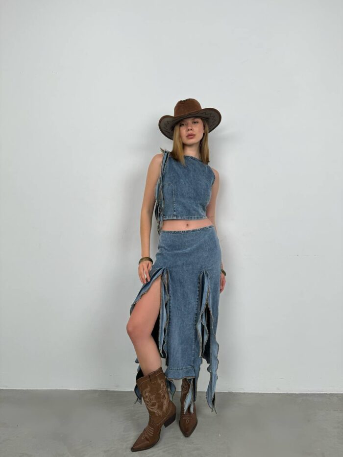 Ruffle Detail Denim Blouse - Light - Producer: Black Fashion - Wholesale Women Clothes - TheBS Women