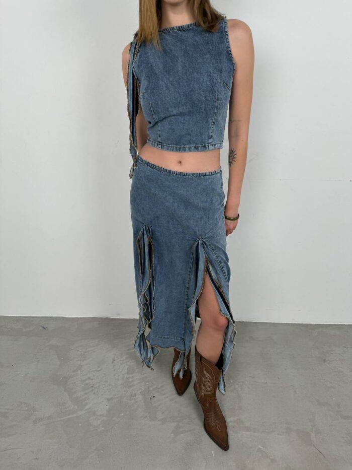 Ruffle Detail Denim Blouse - Light - Producer: Black Fashion - Wholesale Women Clothes - TheBS Women