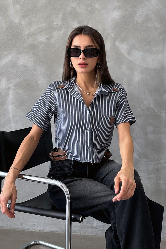 Striped Belt Detailed Striped Shirt - Producer: Topshow - Wholesale Women Clothes - TheBS Women