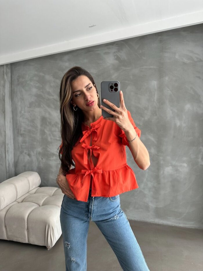 Oranj D 2699 Front Tied Poplin Blouse - Producer: Topshow - Wholesale Women Clothes - TheBS Women