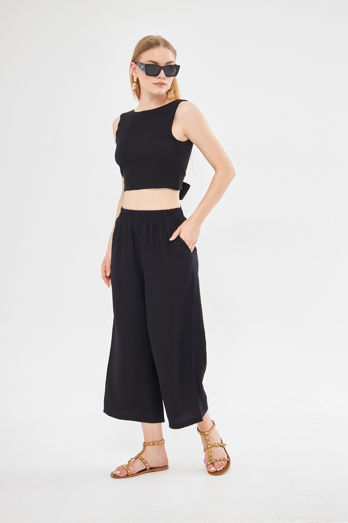 Comfy Short Wide Leg Pull On Trouser With Linen In – Brand: Evable – Women & Kids, Baby Clothes Wholesale – TheBS Women
