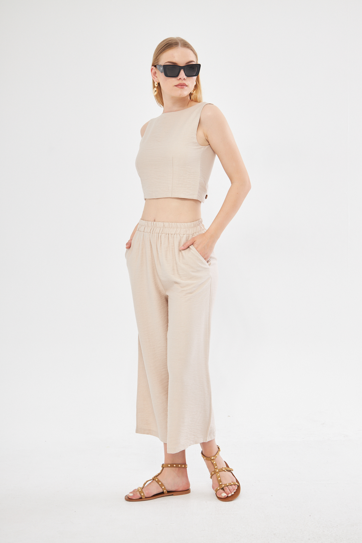 Comfy Short Wide Leg Pull On Trouser With Linen In – Brand: Evable – Women & Kids, Baby Clothes Wholesale – TheBS Women