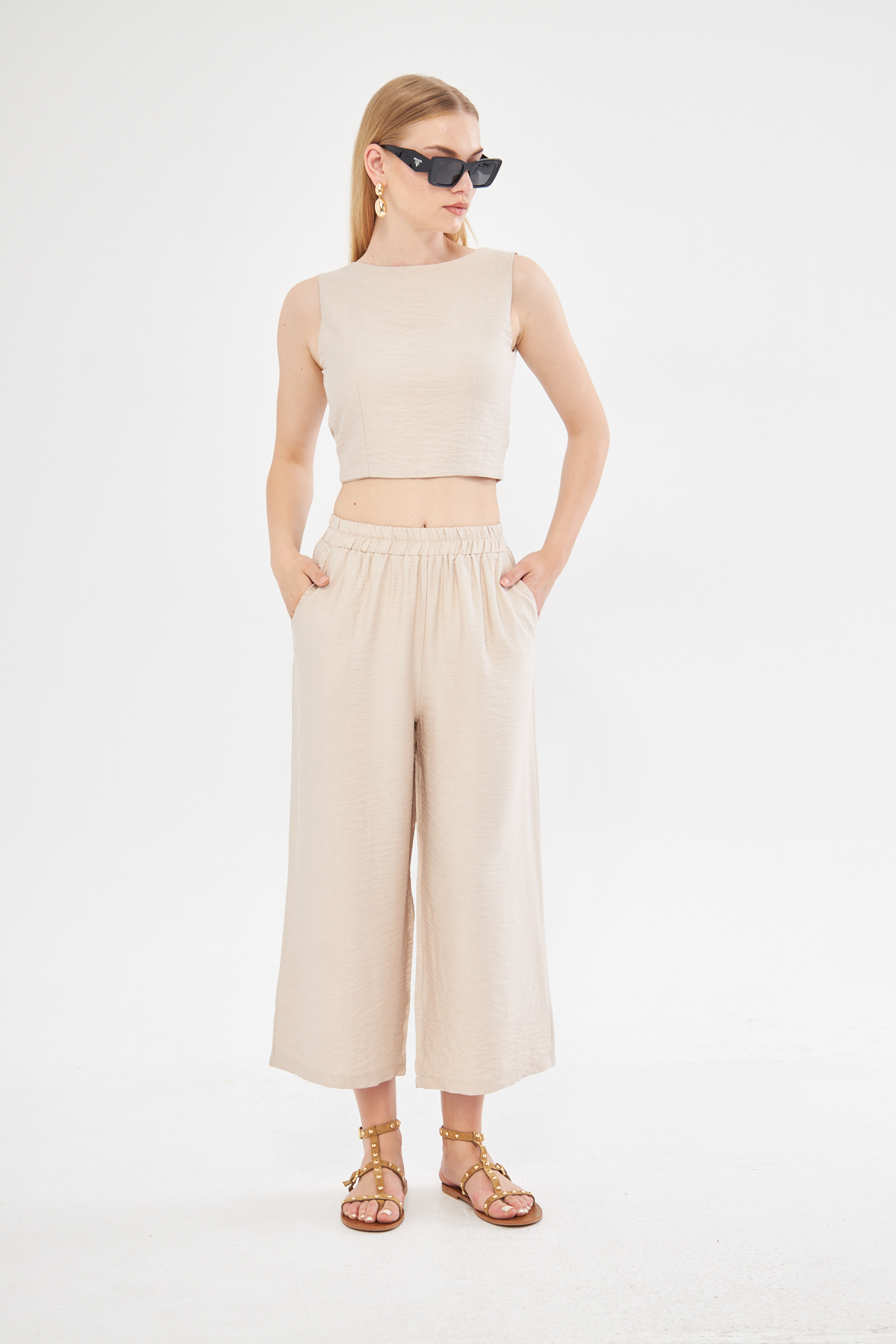 Comfy Short Wide Leg Pull On Trouser With Linen In – Brand: Evable – Women & Kids, Baby Clothes Wholesale – TheBS Women