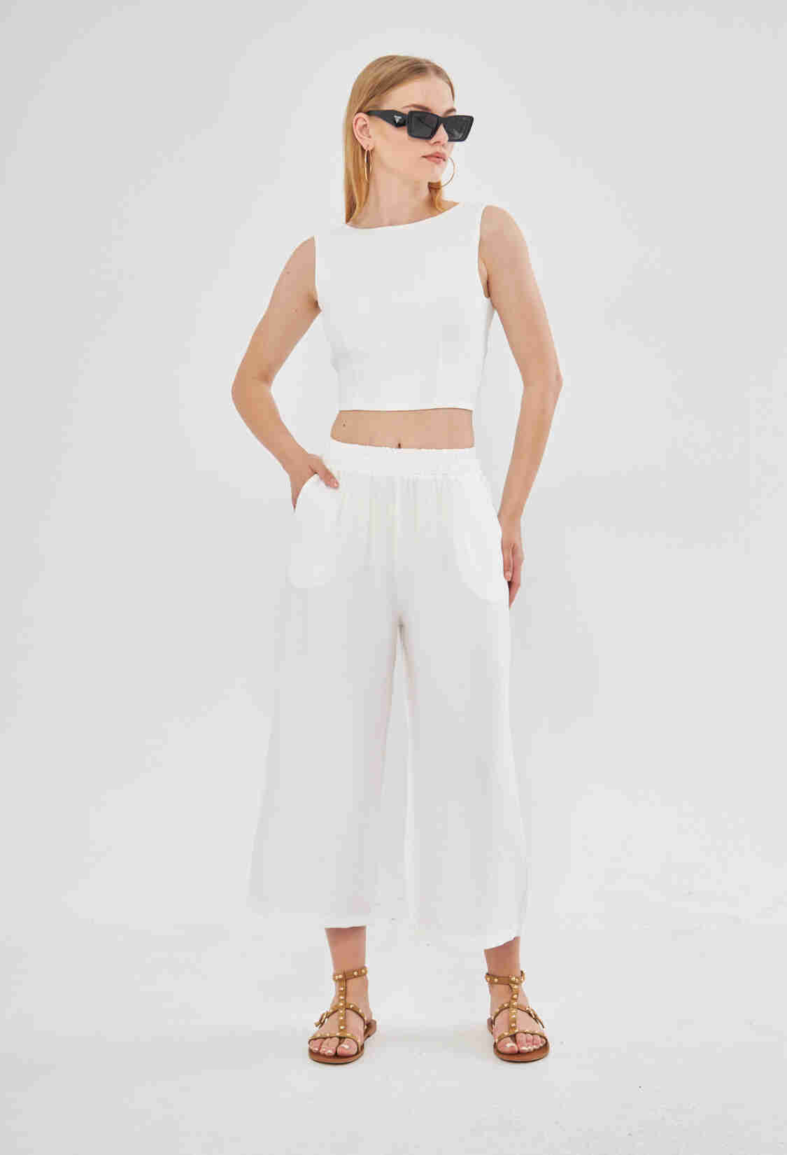 Comfy Short Wide Leg Pull On Trouser With Linen In - Brand: Evable - Women & Kids, Baby Clothes Wholesale - TheBS Women