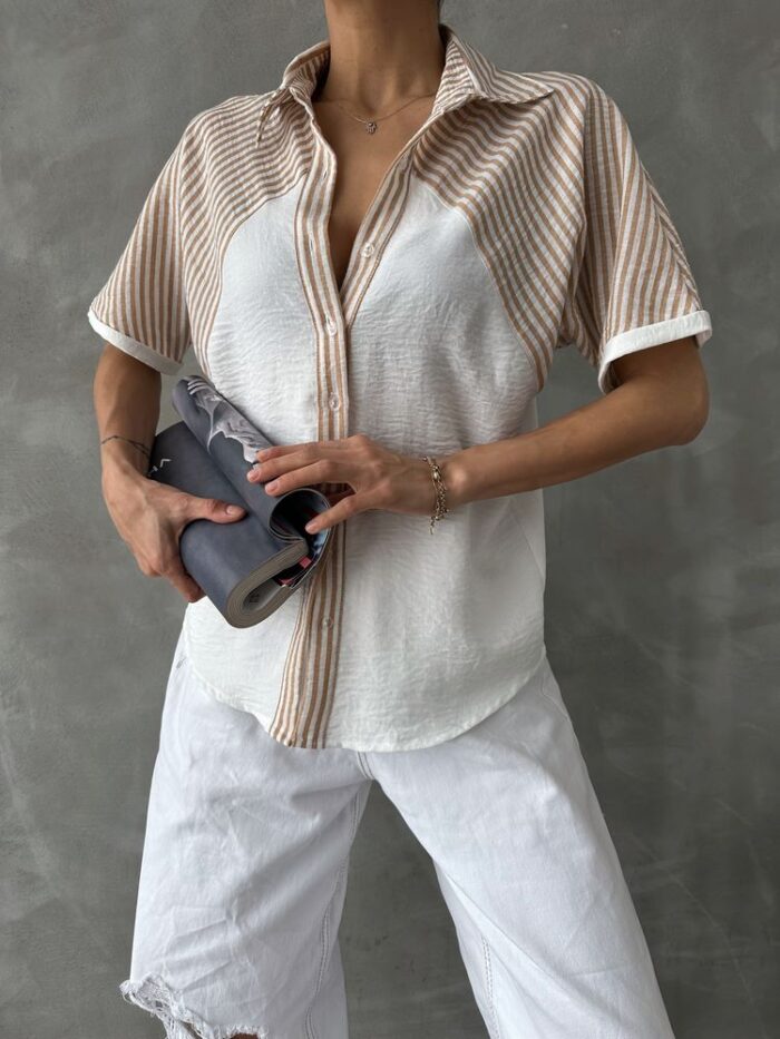 Line Detailed Low Sleeve Shirt - Producer: Topshow - Wholesale Women Clothes - TheBS Women