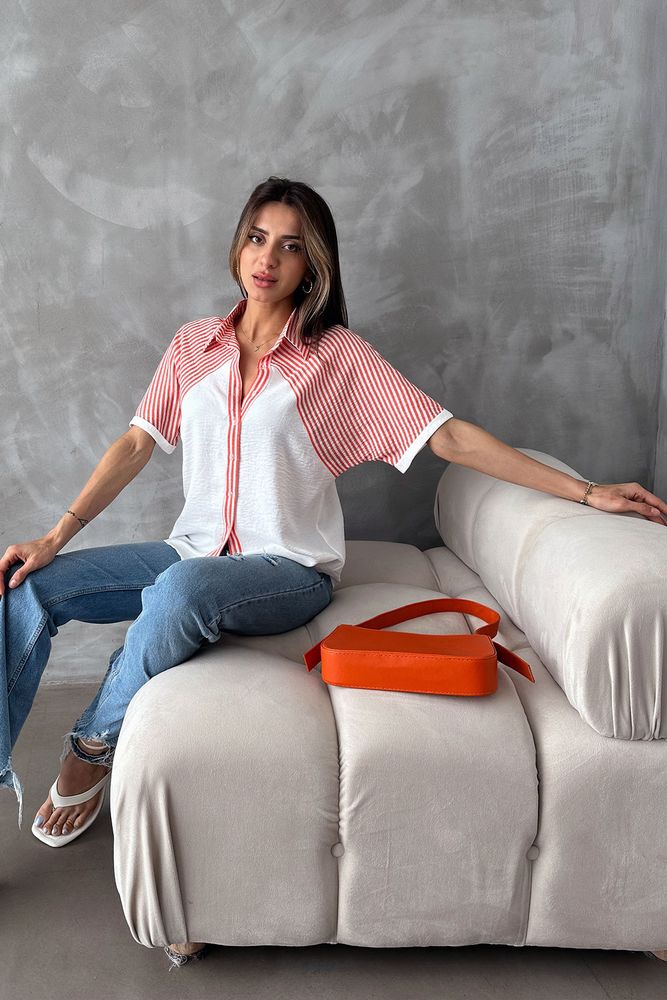 Stripe Detailed Low Sleeve Shirt - Producer: Topshow - Wholesale Women Clothes - TheBS Women