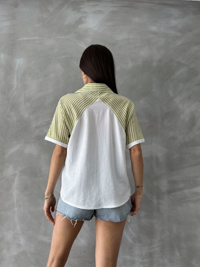 PistachioStripe Detailed Low Sleeve Shirt - Producer: Topshow - Wholesale Women Clothes - TheBS Women
