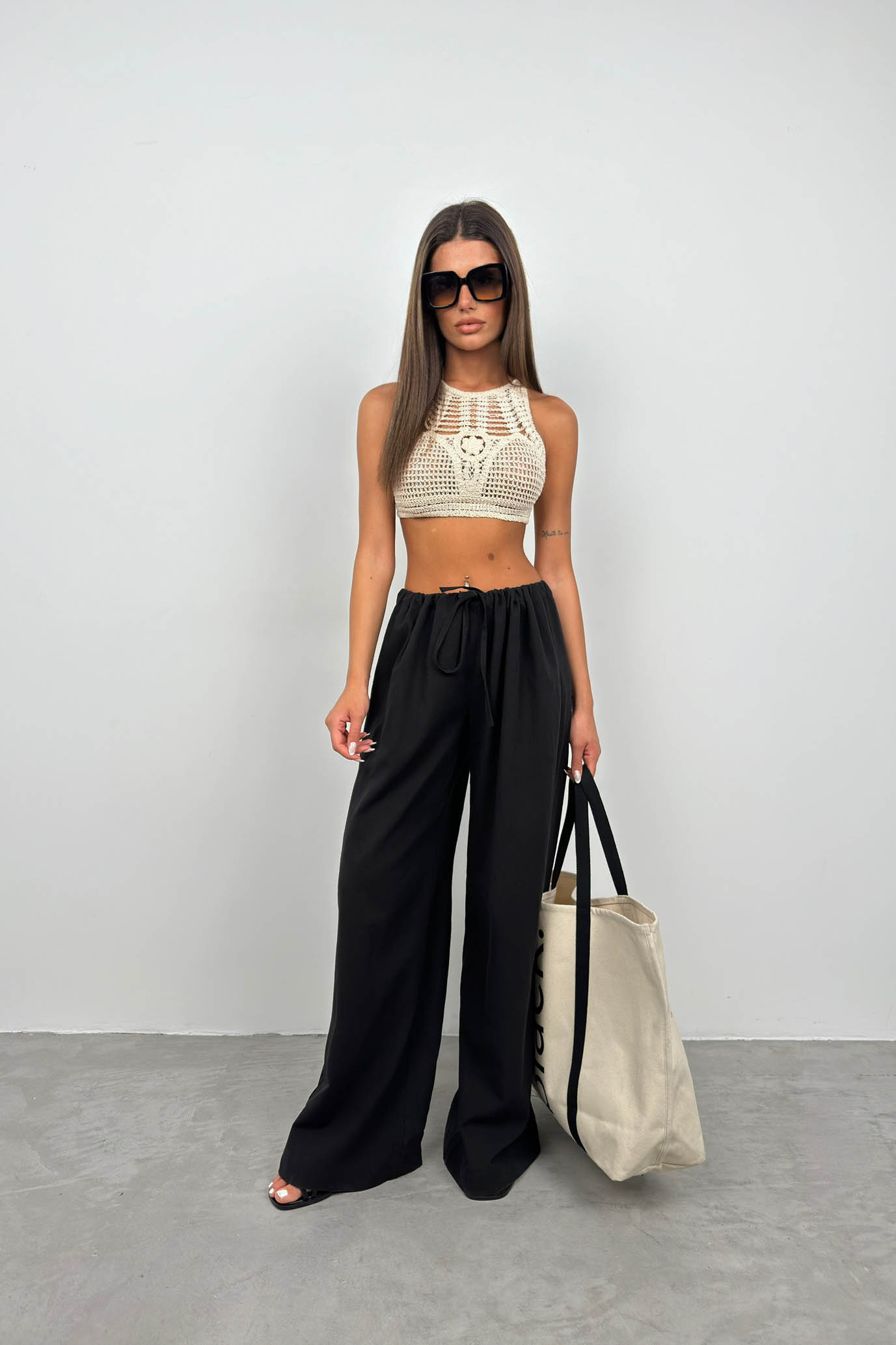 Openwork Tied Embroidery Crop - Stone - Producer: Black Fashion - Wholesale Women Clothes - TheBS Women