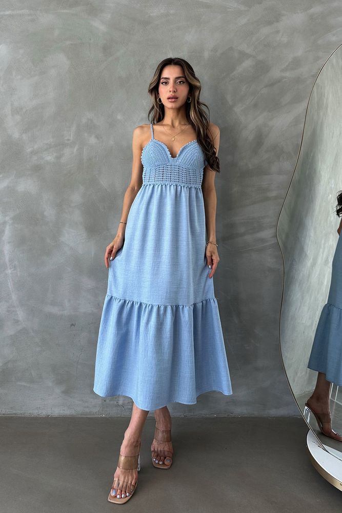 Linen Strappy V-Neck Floor Length Dress - Producer: Topshow - Wholesale Women Clothes - TheBS Women