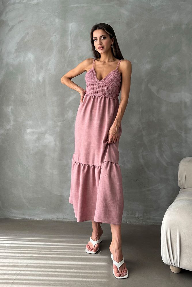 Powder Linen Strappy V-Neck Full-Length Dress - Producer: Topshow - Wholesale Women Clothes - TheBS Women