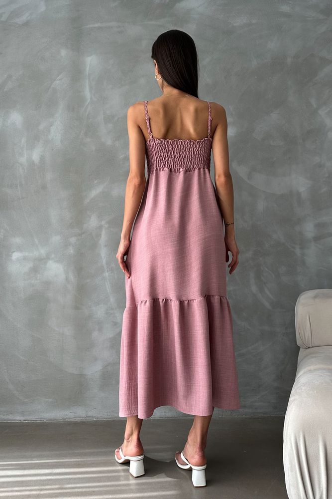 Powder Linen Strappy V-Neck Full-Length Dress - Producer: Topshow - Wholesale Women Clothes - TheBS Women