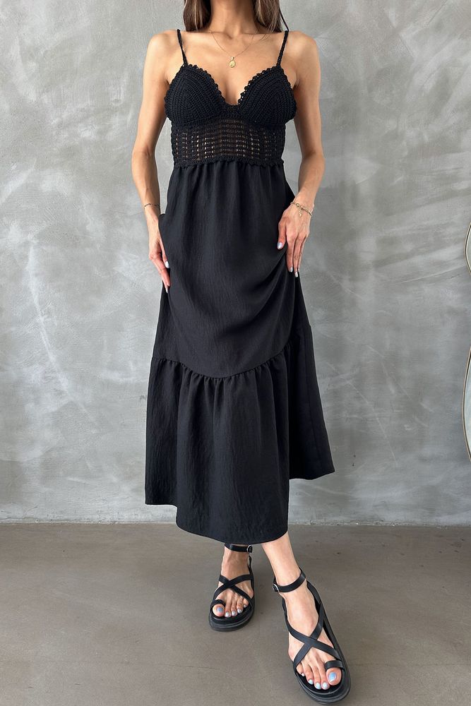 Linen Strap V-Neck Floor Length Dress - Producer: Topshow - Wholesale Women Clothes - TheBS Women