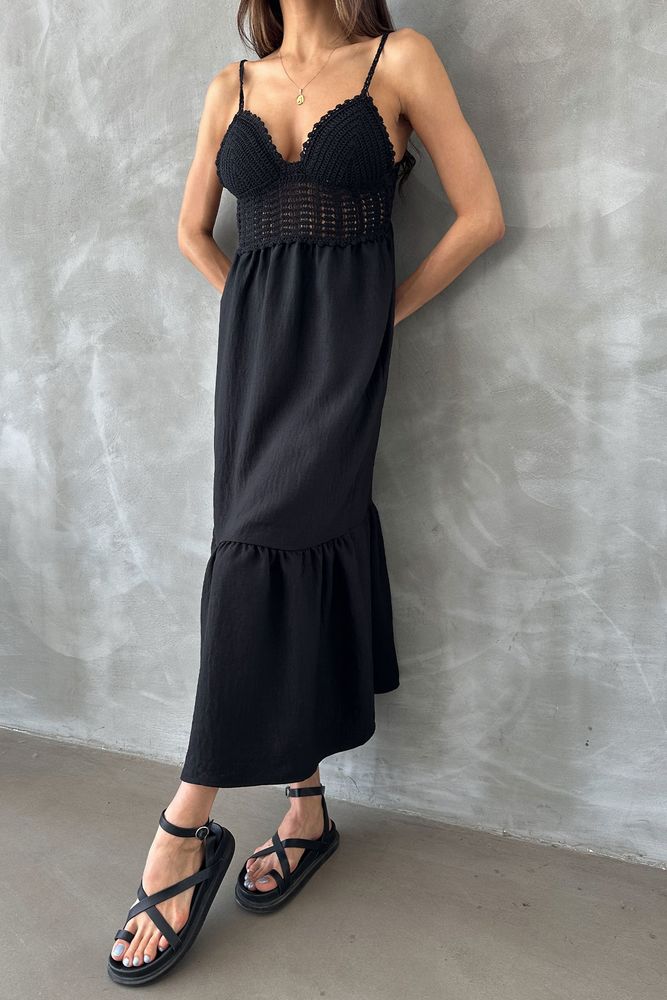 Linen Strap V-Neck Floor Length Dress - Producer: Topshow - Wholesale Women Clothes - TheBS Women
