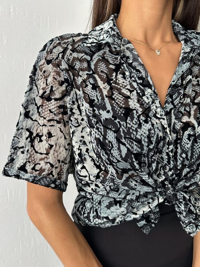 Burnt Velvet Shirt - Gray - Producer: Topshow - Wholesale Women Clothes - TheBS Women
