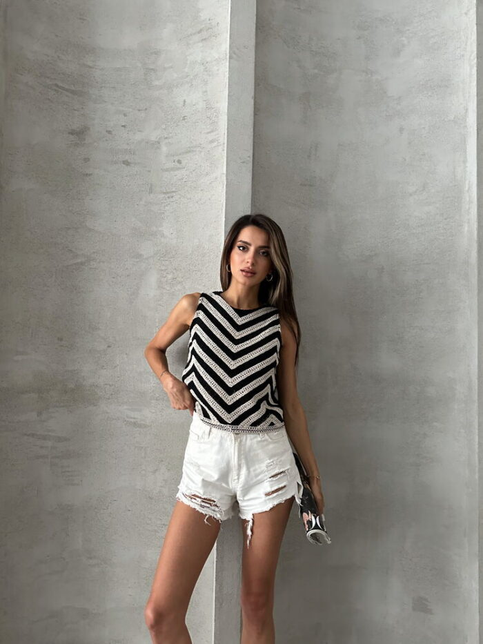 Sleeveless Zebra Pattern Blouse - Black - Producer: Topshow - Wholesale Women Clothes - TheBS Women