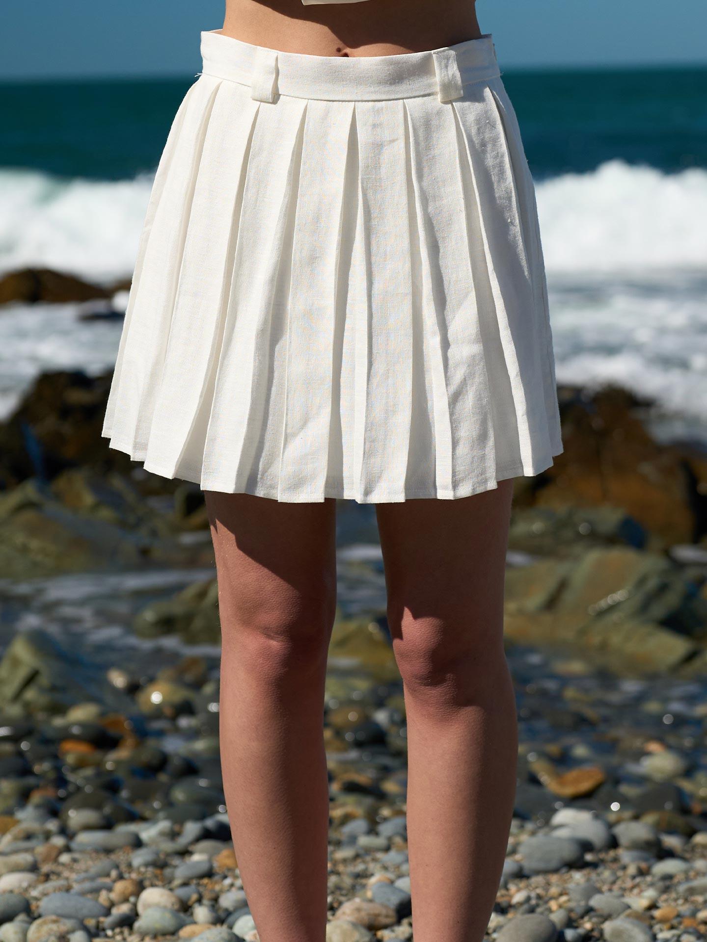 Pleated Linen Mini Skirt White - Producer: Juste - Wholesale Women Clothes - TheBS Women