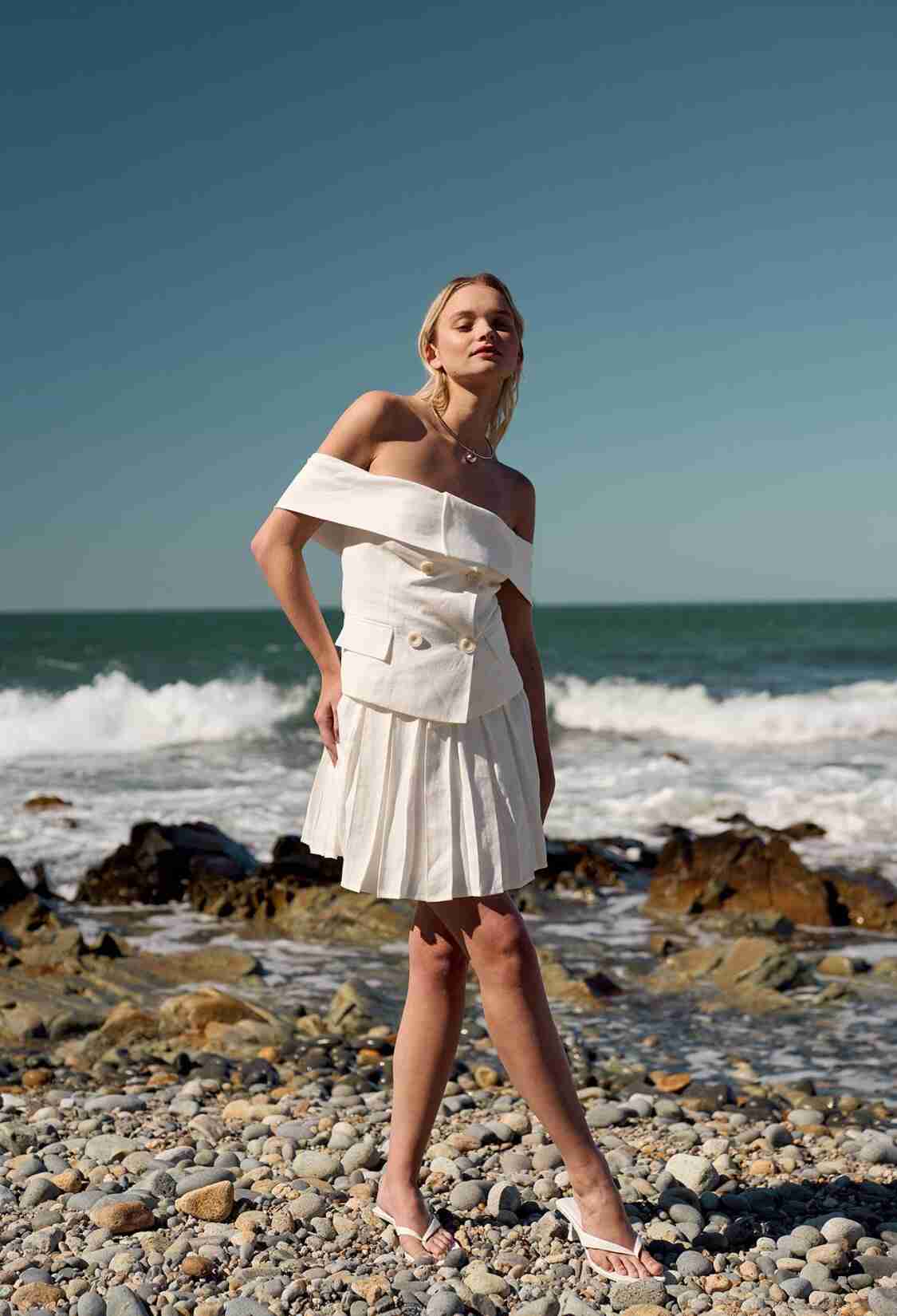 Pleated Linen Mini Skirt White - Brand: Juste - Women & Kids, Baby Clothes Wholesale - TheBS Women