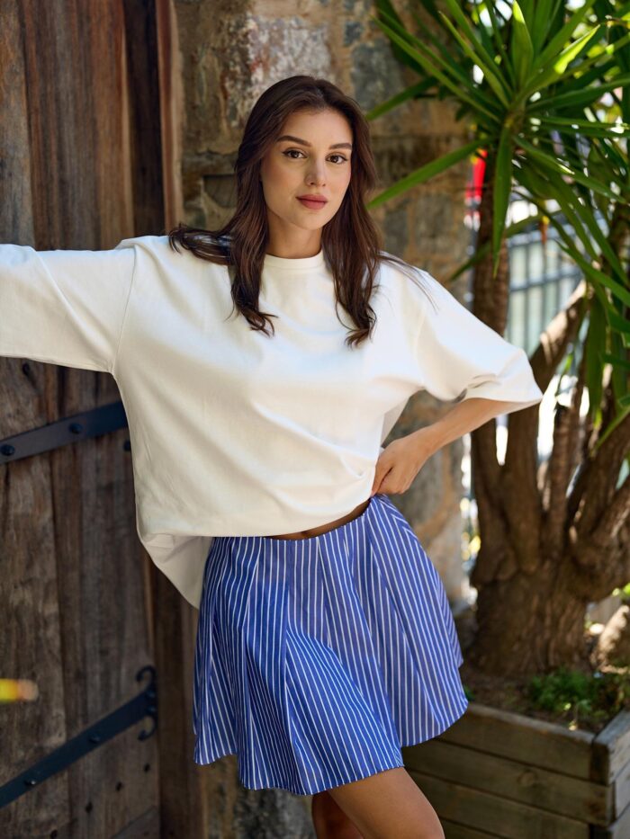 Stripe Pattern Pleated Poplin Mini Skirt - Producer: Juste - Wholesale Women Clothes - TheBS Women