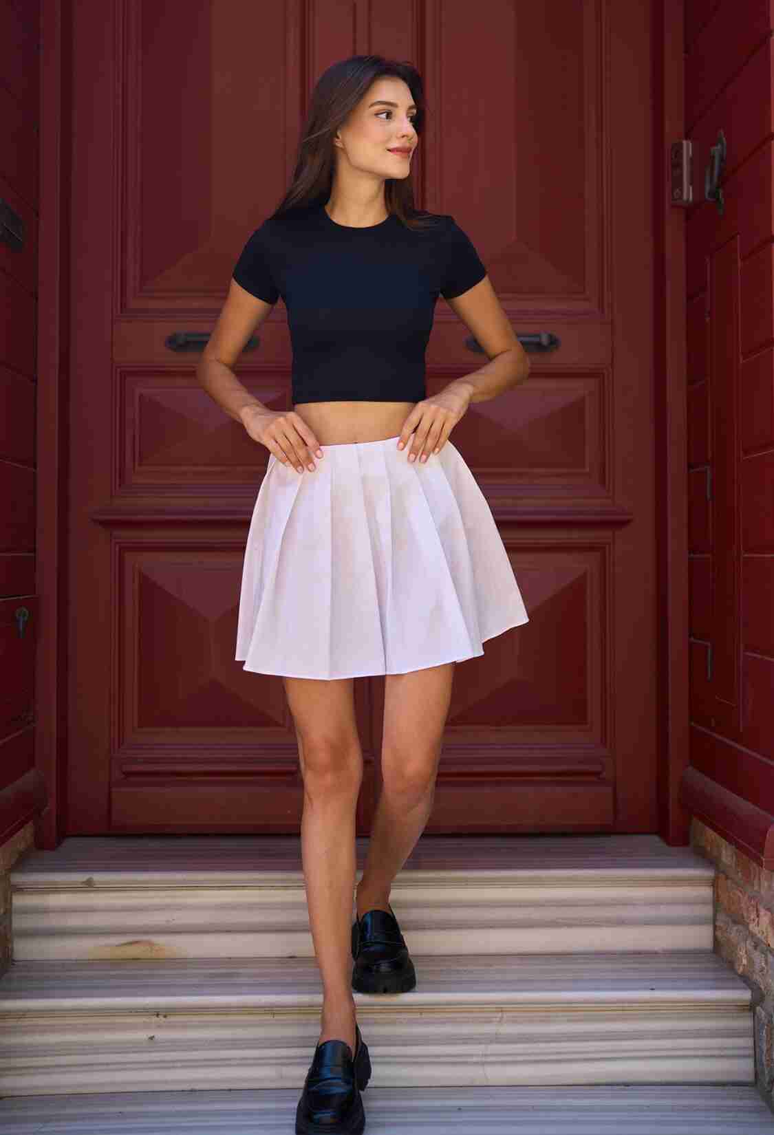Pleated Poplin Mini Skirt - Brand: Juste - Women & Kids, Baby Clothes Wholesale - TheBS Women