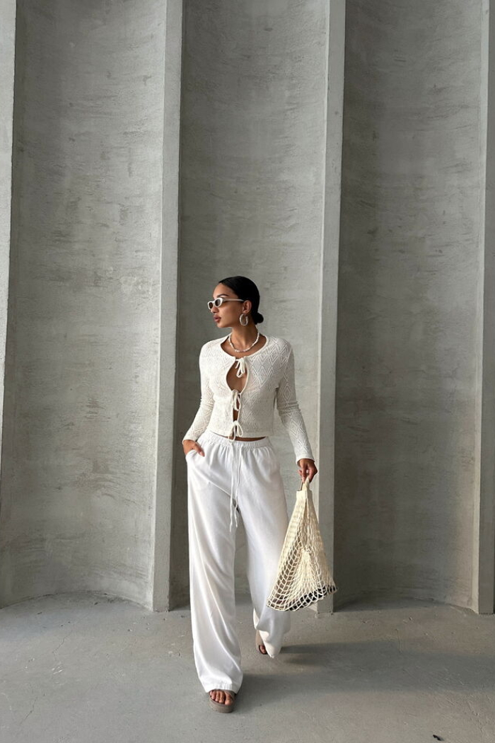 Cream F 1705 Front Tie Blouse - Producer: Topshow - Wholesale Women Clothes - TheBS Women