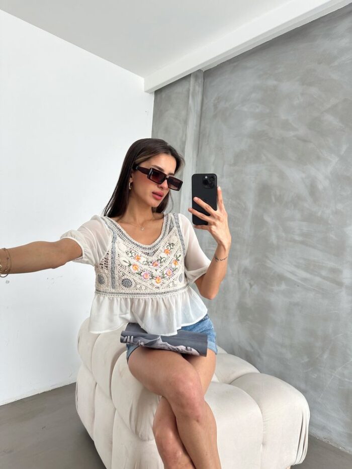 Stone Gray Embroidered Blouse - Producer: Topshow - Wholesale Women Clothes - TheBS Women
