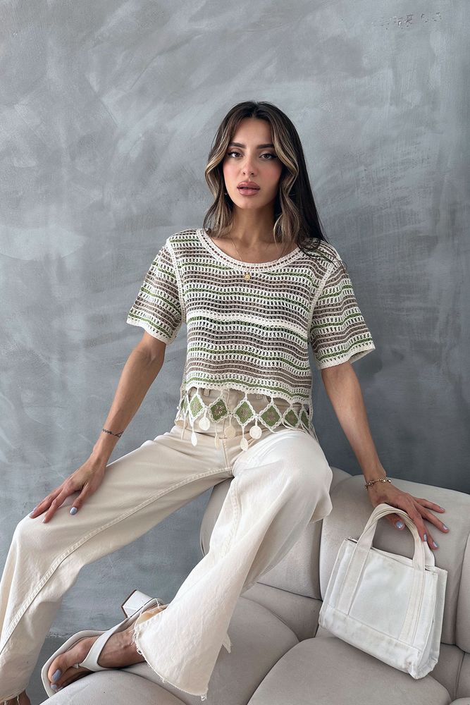 Net Blouse With Pompoms - Producer: Topshow - Wholesale Women Clothes - TheBS Women