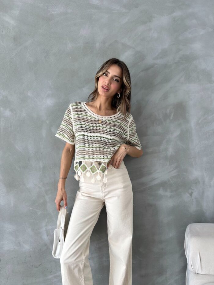 Net Blouse With Pompoms - Producer: Topshow - Wholesale Women Clothes - TheBS Women