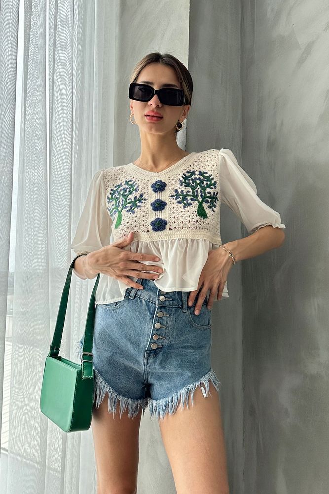 Stone Saxe Embroidered Blouse - Producer: Topshow - Wholesale Women Clothes - TheBS Women