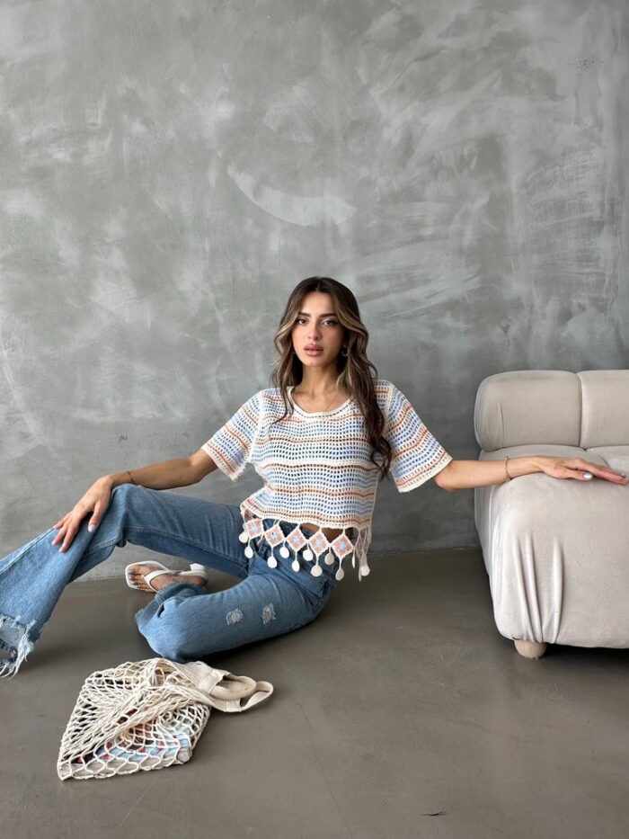 Net Blouse With Pompoms - Producer: Topshow - Wholesale Women Clothes - TheBS Women