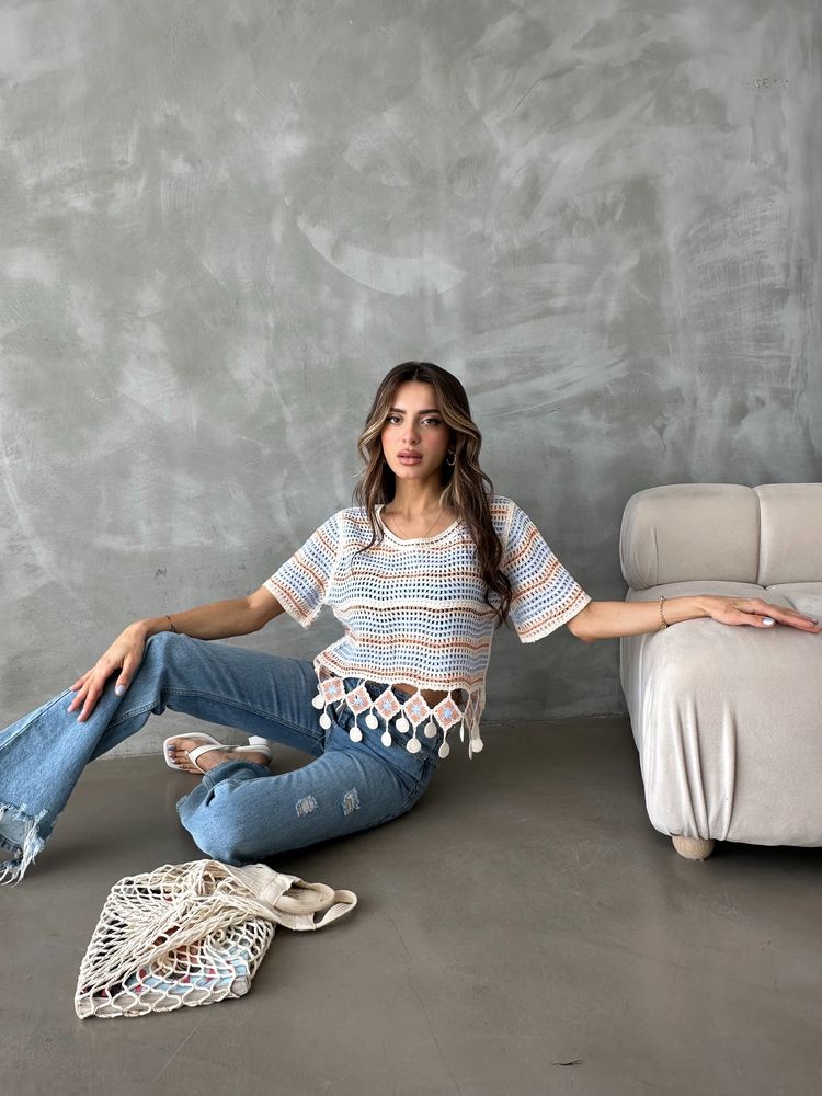Net Blouse With Pompoms - Producer: Topshow - Wholesale Women Clothes - TheBS Women