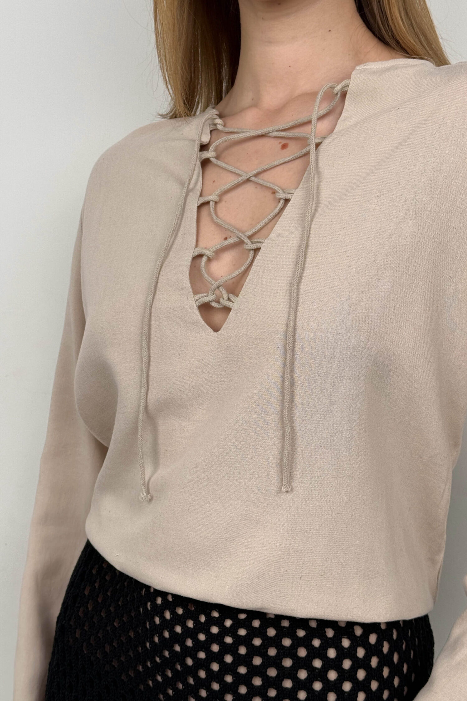 Lace-Up Linen Blouse - Producer: Black Fashion - Wholesale Women Clothes - TheBS Women