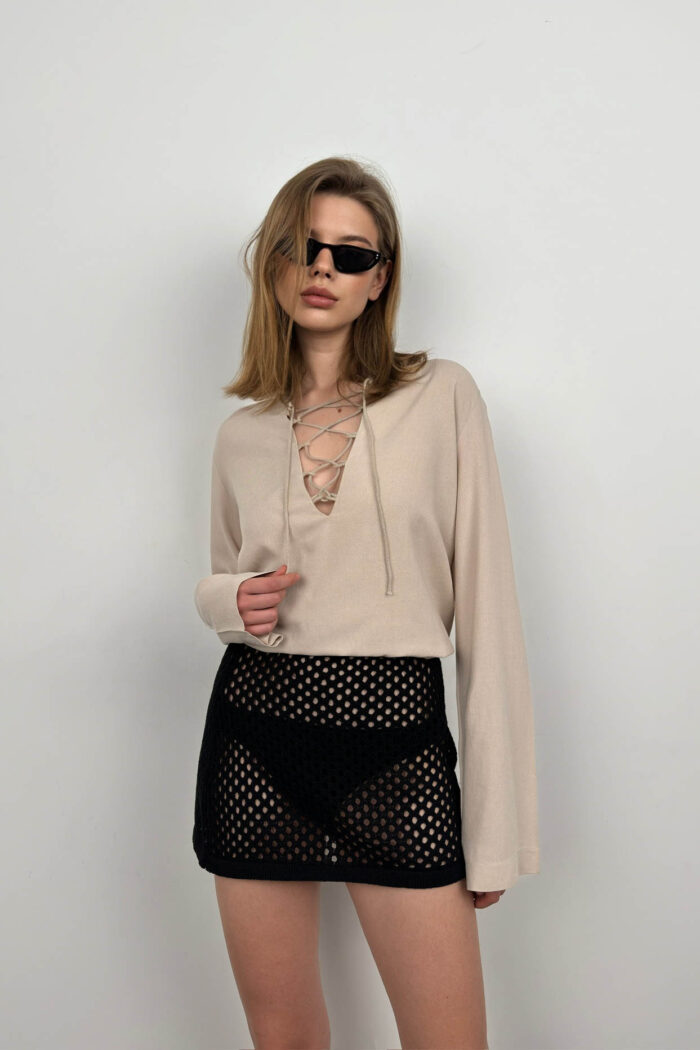 Lace-Up Linen Blouse - Producer: Black Fashion - Wholesale Women Clothes - TheBS Women