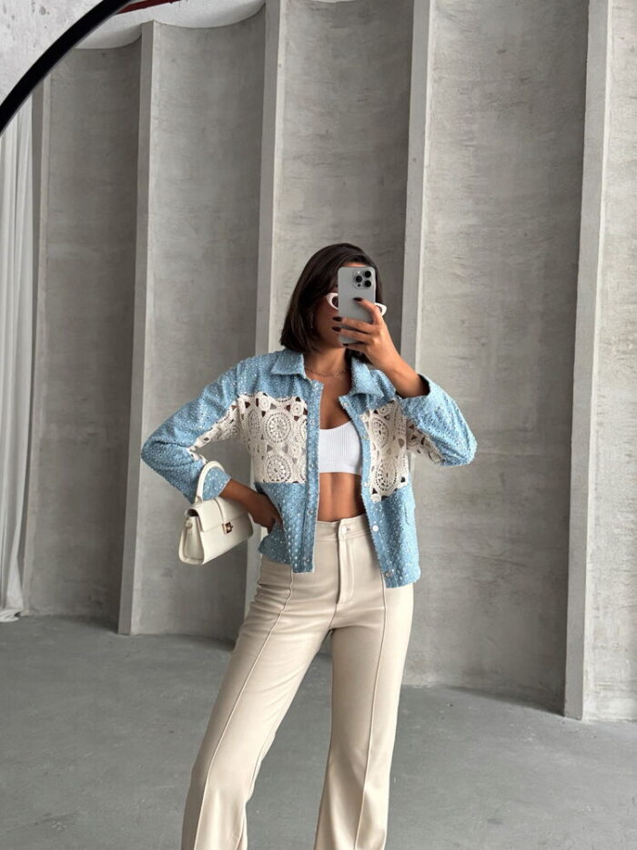 Dsn1 Lace Detailed Denim Jacket - Producer: Topshow - Wholesale Women Clothes - TheBS Women
