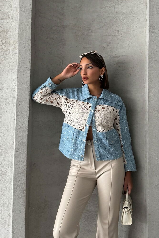 Dsn1 Lace Detailed Denim Jacket - Producer: Topshow - Wholesale Women Clothes - TheBS Women