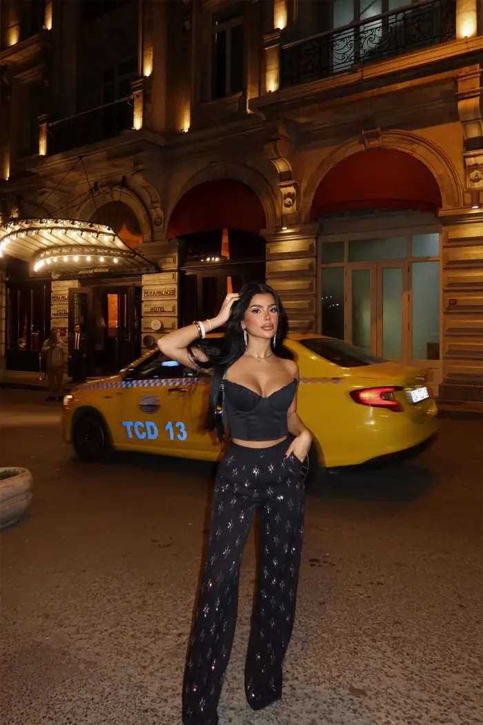 High Waist Stone Detail Trousers - Producer: EYYO ATELIER - Wholesale Women Clothes - TheBS Women