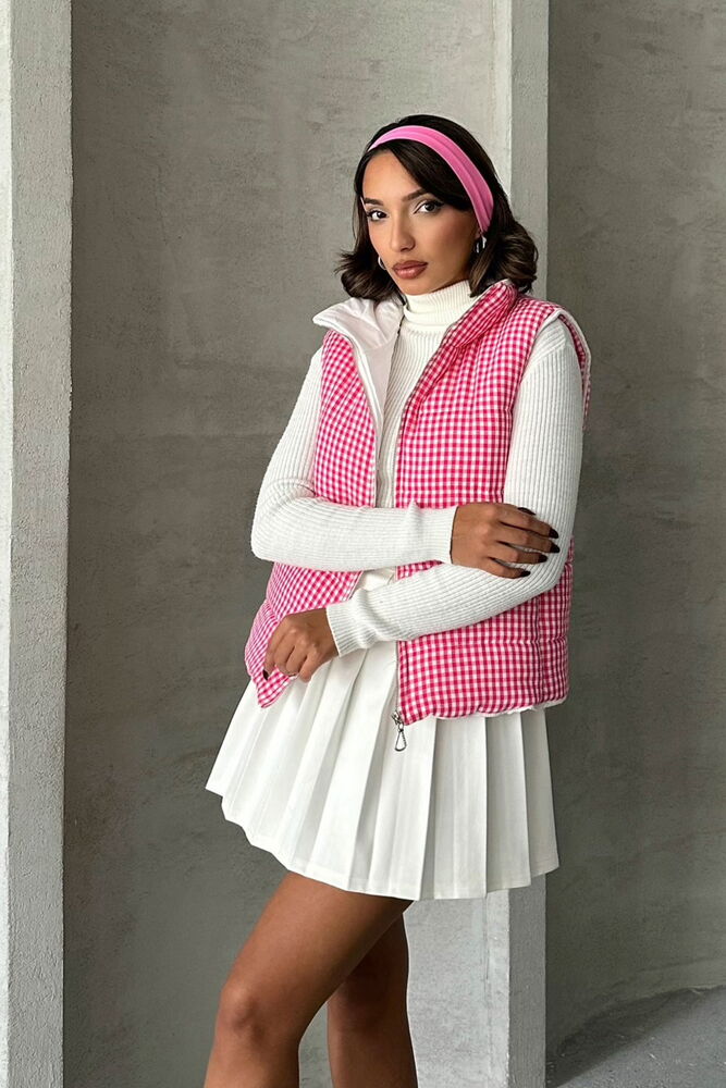 Houndstooth Patterned Fiber Puffer Vest - Producer: Topshow - Wholesale Women Clothes - TheBS Women