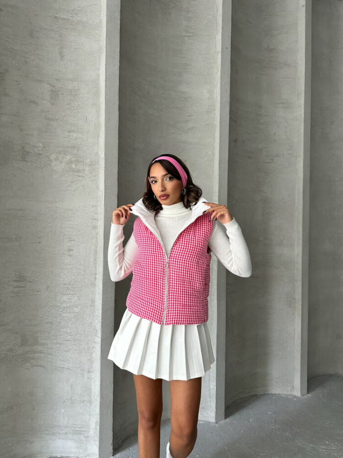 Houndstooth Patterned Fiber Puffer Vest - Producer: Topshow - Wholesale Women Clothes - TheBS Women
