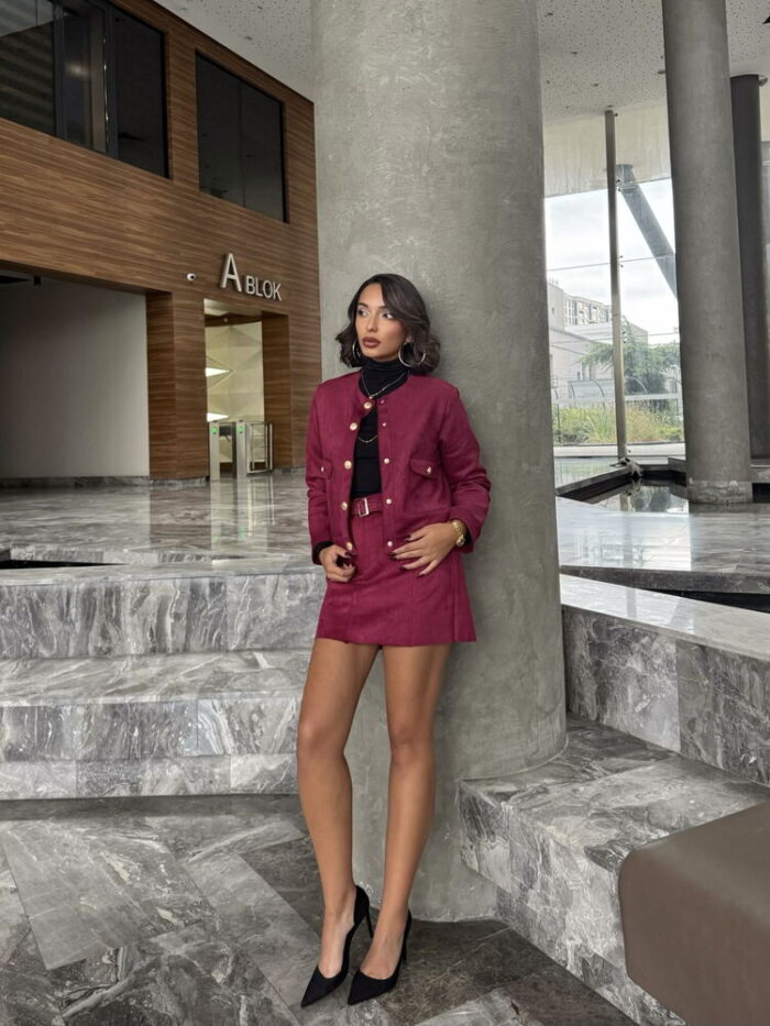 Burgundy Belted Skirt - Producer: Topshow - Wholesale Women Clothes - TheBS Women
