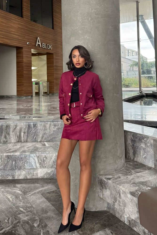 Burgundy Belted Skirt - Producer: Topshow - Wholesale Women Clothes - TheBS Women