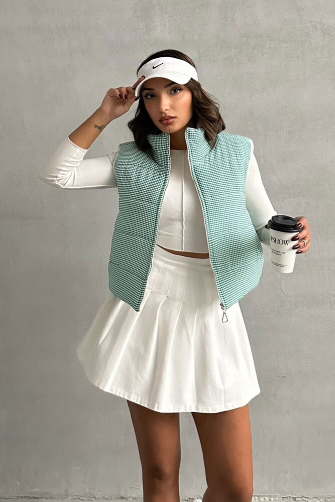 Gingham Pattern Fiber Puffer Vest - Producer: Topshow - Wholesale Women Clothes - TheBS Women